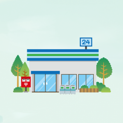コンビニエンスストアの外観イラスト 登録販売者資格が活かせる勤務先の例